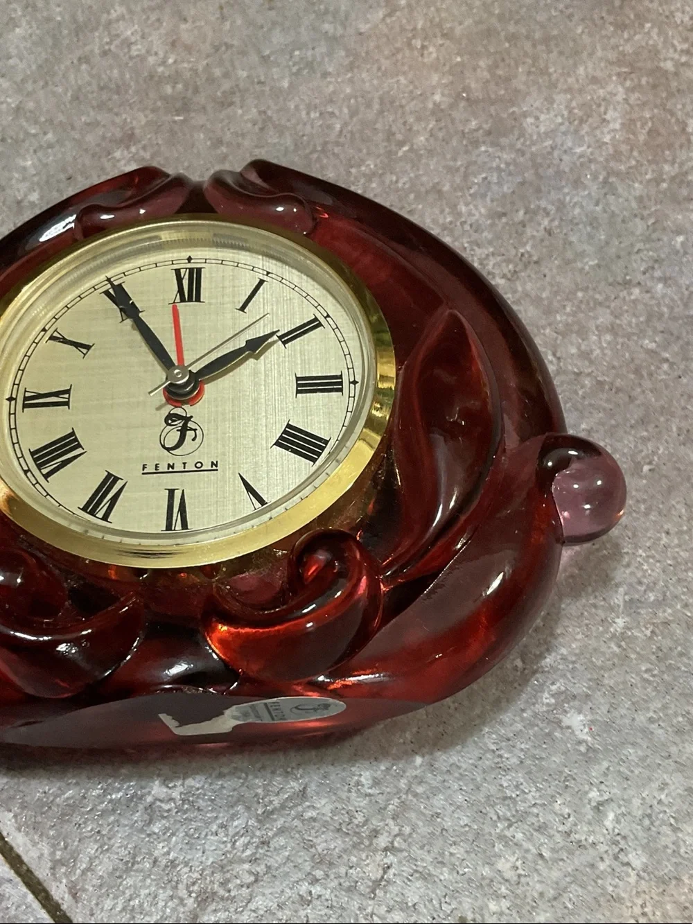 Fenton Glass Mantel Clock with Gold Bezel cranberry